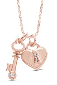 Authentic Lock & Key Pendant Necklace Simulated Birthstone 14K Rose Gold Plated Sterling