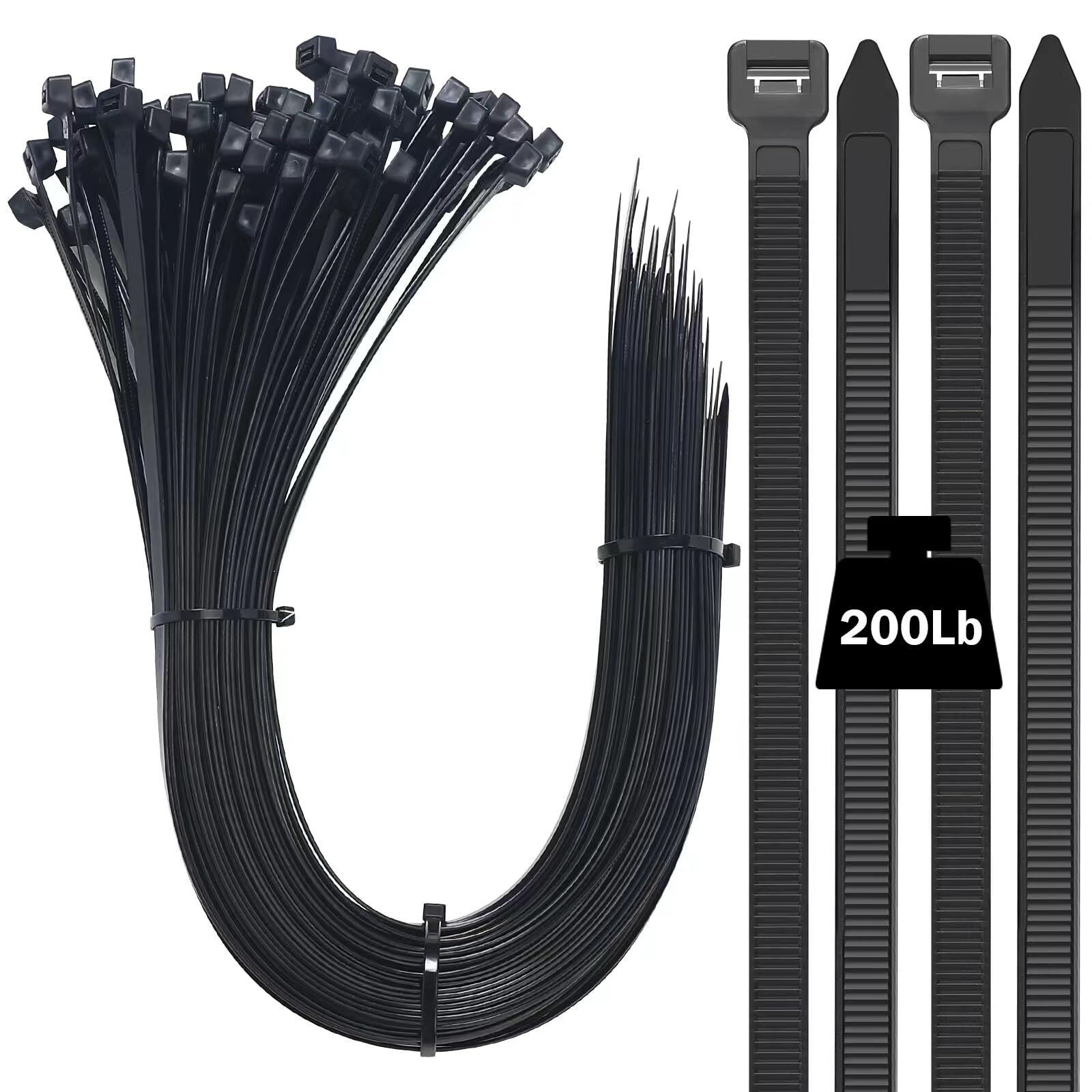 100-Pack Reusable 24in Heavy-Duty Black Zip Ties