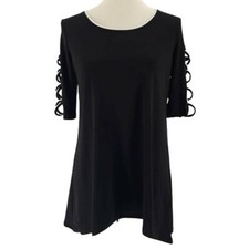 JM Collection Womens Shift Dress Black Stretch Mini Scoop Cut Out Sleeve XS New