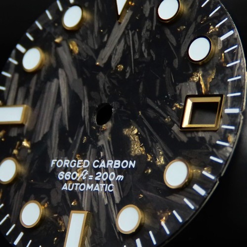 Dial Maker - Black Forged Carbon With Gold Leaf Dial For Seiko Mod, BGW9 Lume - Bild 4 von 5