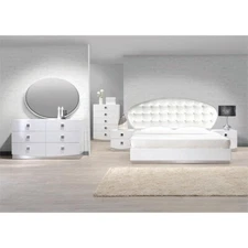 Luxurious 6PC California King Bedroom Set, White Lacquer Finish Furniture Set