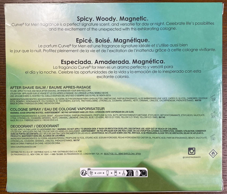 Juego de 3 piezas de fragancia Curve Colonia para hombre, desodorante, bálsamo para después del afeitado y colonia Foto 2 de 4