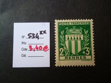 1280  TP FRANCE NEUF 1941  N° 534 ** Cote 3,40 €