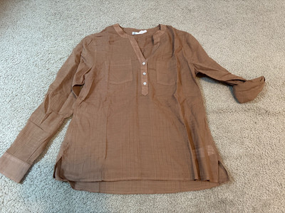 Carve Designs Dylan Gauze V-Neck Tunic Long Sleeves | Solid Brown | Size Small