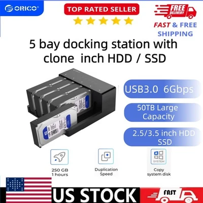 ORICO 5 Bay USB 3.0 SATA HARD DRIVE ENCLOSURE Offline Clone for 2.5”3.5"HDD SSD
