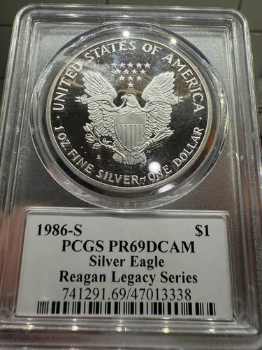 1986-S American Silver Eagle Cameron Reagan Signed PR69 DCAM PCGS