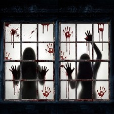 2 Pcs Scary Halloween Curtain Window Silhouette Bloody Handprint