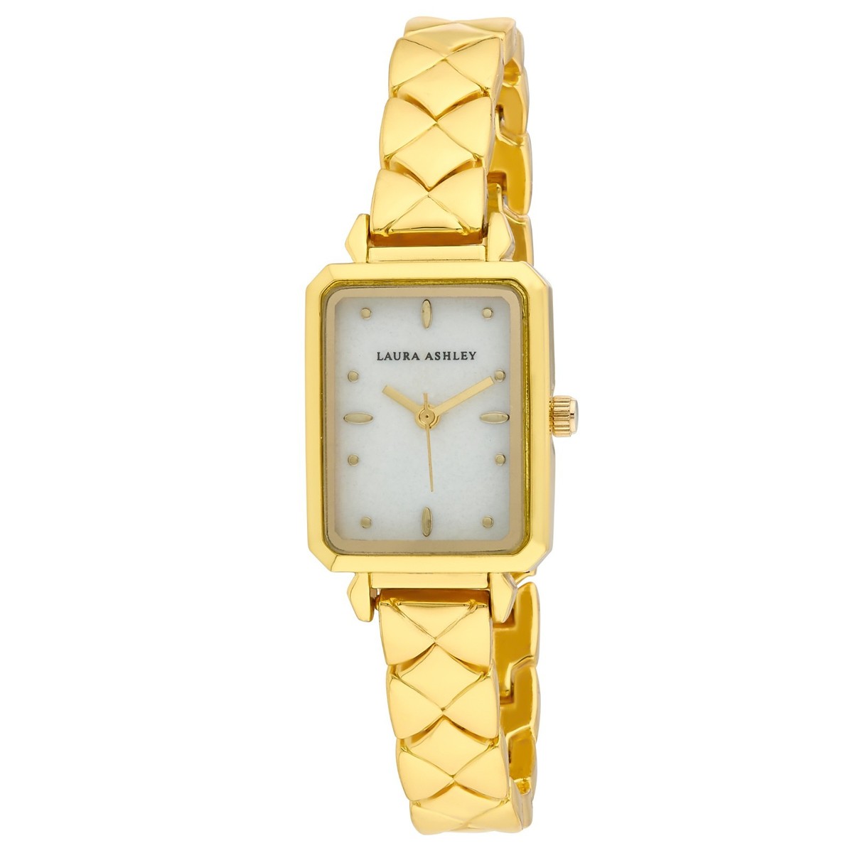 Laura Ashley Women's 21mm Rectangle Case Quilted Link Bracelet