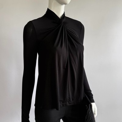 AllSaints Black Avant Garde Draped Slinky Mock Neck Long Sleeve Top US 2 UK 6