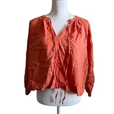 A New Day Women's Orange Linen Long Sleeve Tie-Front Top - Size XS - NWT