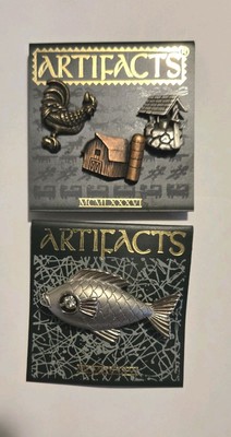 JJ Artifacts 4 Brooch Pin Lot Fish Wishing Well Barn Collectible Jewelry 