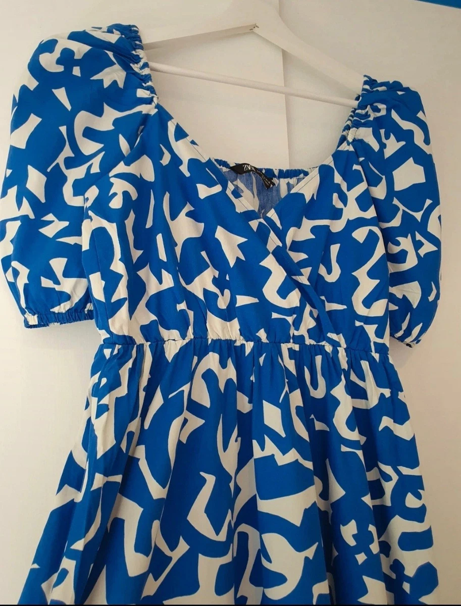 Abito Lungo Zara Nuovo Con Etichette, Taglia L, Blu E Rosa Con Schiena Bassa E Arricciature, Perfetto Per L'estate - Foto 2