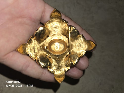 Vtg Rare Joan Rivers Intricate Gold Tone Filigree Black Maltese Cross Brooch - Picture 9 of 13