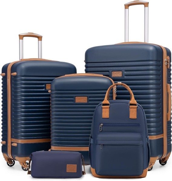 Coolife Koffer Reisekoffer Abs Hartschalen Trolley 4 Rollen (Koffer-Set 5Tlg)-image