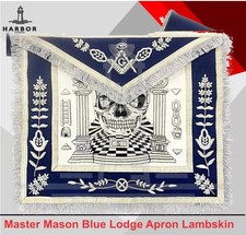 Masonic Master Mason Blue Lodge Apron-Skull Pillars Hand-Embroidered Lambskin