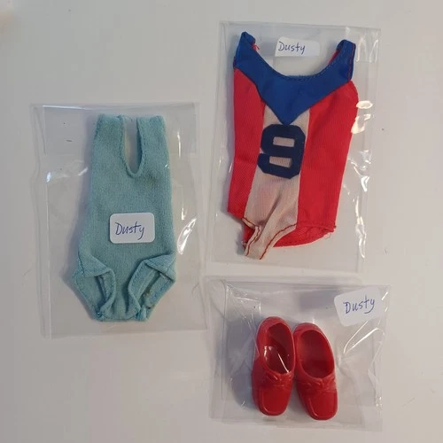 DUSTY FASHION DOLL BY KENNER BATHING SUITS (2) AND RED SNEAKERS