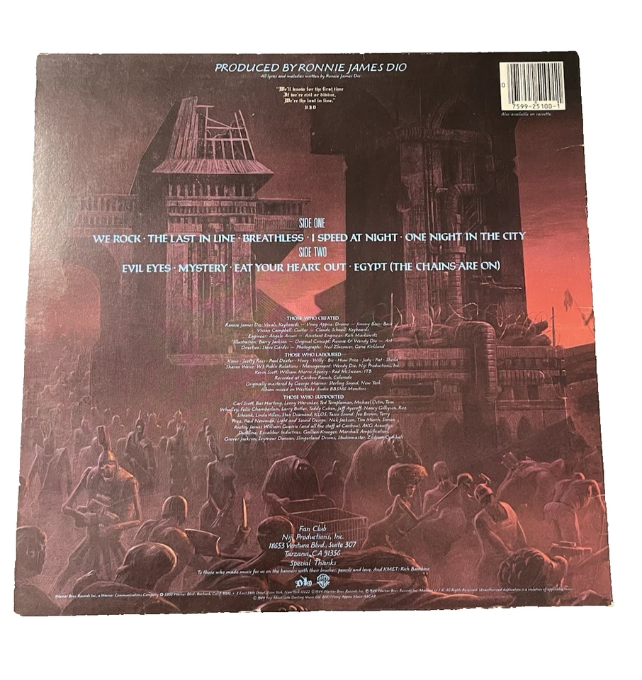 DIO The Last In Line Vinyl Record Lp 1984 Warner Bros Foto 2 de 4