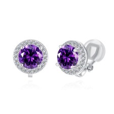 8MM Purple Crystal Clip On Stud Earrings Round Non Pierced Earrin