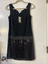 Ann Taylor Loft Dress 2 Black A Line Sleeveless Sequin Knit Stretch New $89