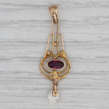 Ostby Barton Art Deco Glass Baroque Pearl Pendant 10k Yellow Gold