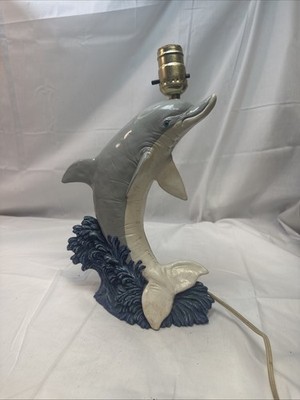 Vtg Y2K Colorful Dolphin Lamp Base Hand Sculpted & Painted 2003 Kidsline
