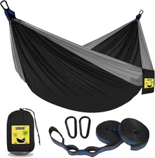 SZHLUX Camping Hammock Double & Single Portable Medium, Black & Grey 