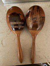 Wooden Maraca Pair 2 Pieces Hand Shakers with Palm Tree Design