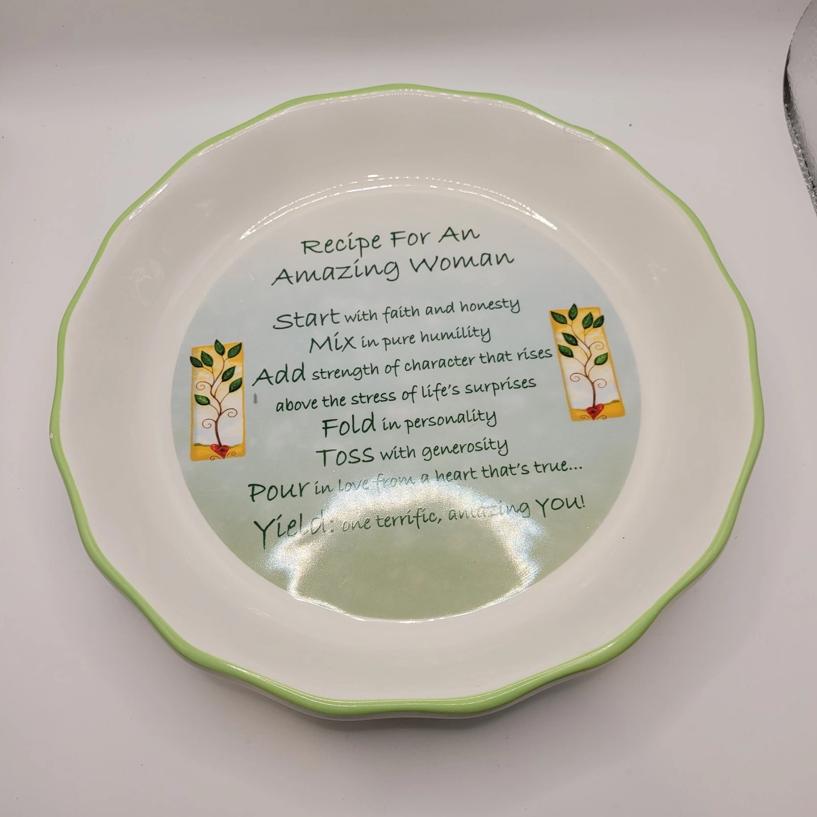 Abbey Press Ceramic Pie Dish Recipe For An Amazing Woman Green Trim Safe