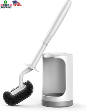 HAMITOR Toilet Bowl Brush Holder Set: Curved Design with Holder for Deep Cleanin