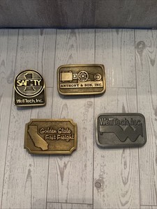 Solid Brass Vintage Belt Buckles Various Advertising Lot Of 4
