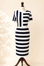 Phase Eight Stripe Pencil Dress Nautical Short Sleeve Size 10