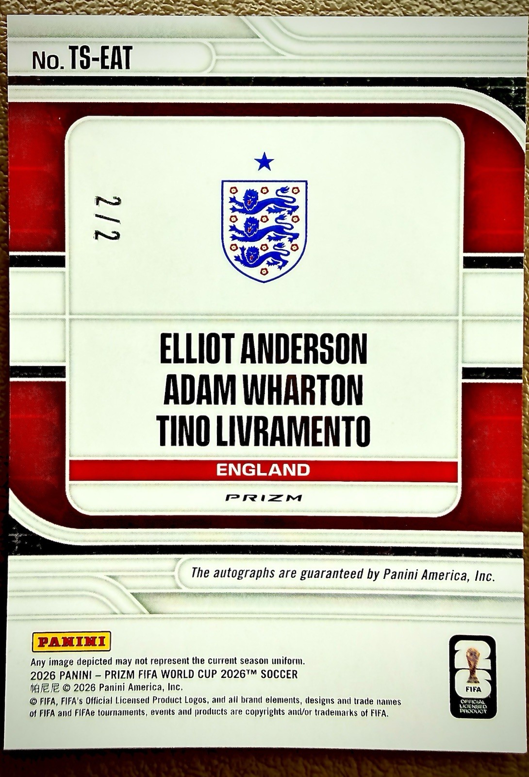 2026 Prizm FIFA World Cup Tri Auto ENGLAND national Team!! Gold Wave 2/2🔥 view 4