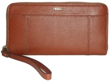 FOSSIL Jori Brown Leather  Flap Zip-Around Wallet  Wristlet NWT