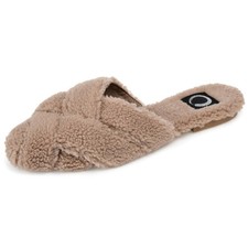 Journee Women's Faux Fur Sereena Slippers Tan, 10
