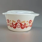 Vintage Pyrex Friendship 1 Qt Casserole Dish w/Lid Orange Red Birds Flowers