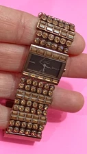 DKNY Brown Rose Rhinestone 1" Rectangular Modern Analog Wrist Watch [UNTESTED]