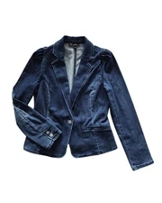 INC International Concepts Puff-Sleeve Denim Blazer Jacket Size Medium Blue NEW