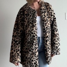 Leopard Print Faux Fur Oversized Coat Size Large