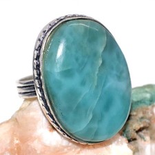 Larimar 925 Silver Plated Gemstone Handmade Ring US 5.5 Modern Gifts JW