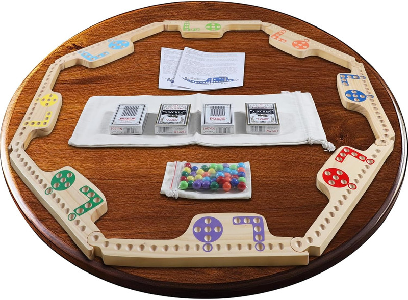 Jokers and Marbles Board Game - Wooden Travel Game for 2-8 Players,Card and Marb