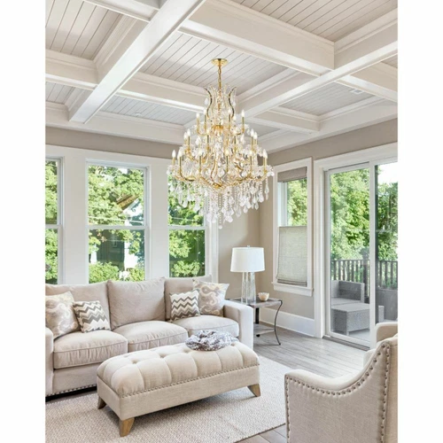 Crystal Chandelier Large Gold Foyer Living or Dining Room 28 Light Fixture 52 in - Picture 2 of 8