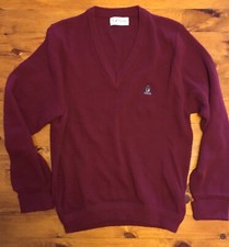 Vintage Izod Lacoste Medium V Neck Sweater 100% Acrylic Maroon Made in USA
