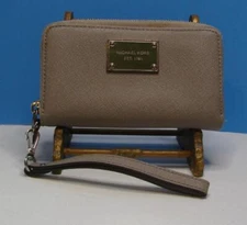 Michael Kors Taupe Tech ID Card Bill Zip Around Accordion Wallet Wristlet