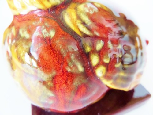 Vintage 1970s Ceramic Bird Figurine Drip Glaze Red Gold Olive Green Garden Art - Picture 5 of 8