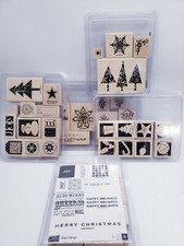 Stampin' Up Lot of Christmas Stamps Wood Mounted: Santa Joy Presents Tree