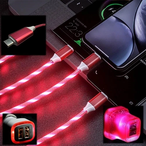 LED Light Up 3 in 1 Multi Charging Charger Cable Cord For IPhone Android Type C - Picture 7 of 19