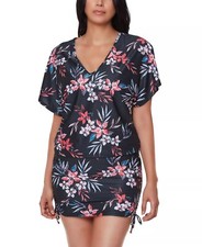 Bar III BLACK MULTI Tropical Escape Floral-Print Caftan Swim Cover-up, US Large