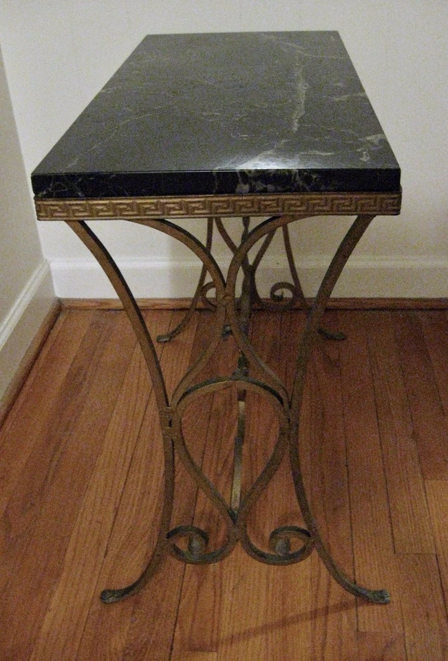 复古法国路易十六风格大理石上衣锻铁厅控制台桌  — 第 3/4 张图片