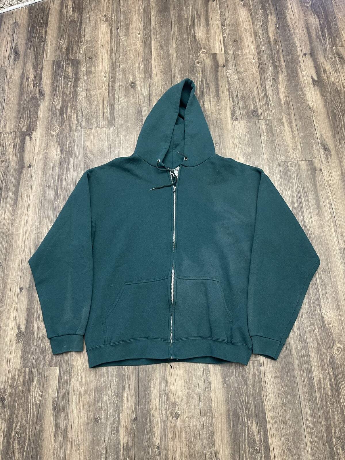 Vintage Distressed Blank Green Full Zip Hoodie Sweatshirt Size XL USA Made  | eBay