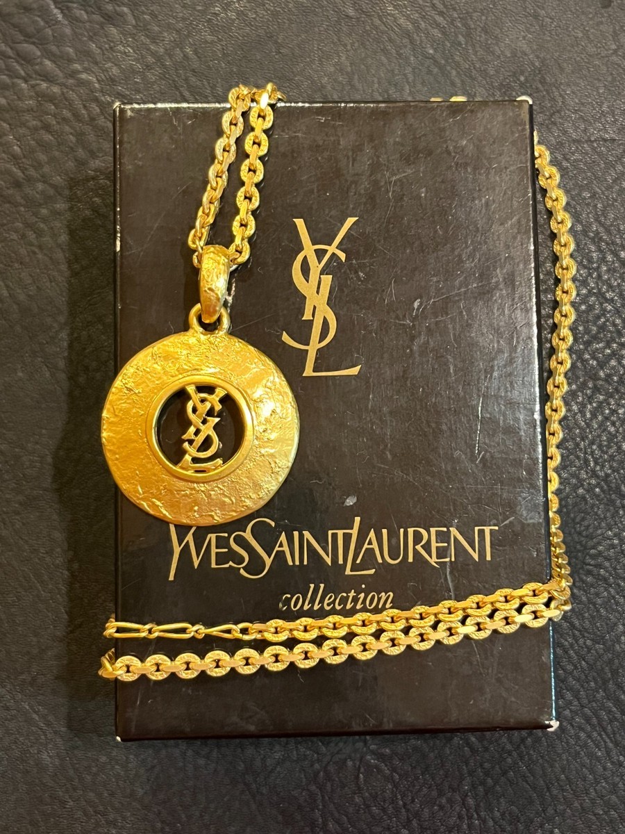 YVES SAINT LAURENT Necklace Pendant AUTH YSL Vintage Rare Logo